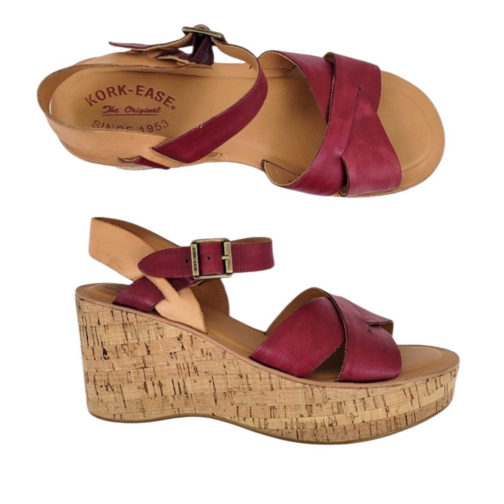 Kork-Ease Women's Pink/Berry Leather Cork Platform Sandals - Picture 2 of 15
